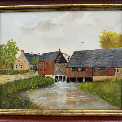 Classic Cityscape Oil Painting "Watermill Building" Traditional Small Artwork Holland Art Shop