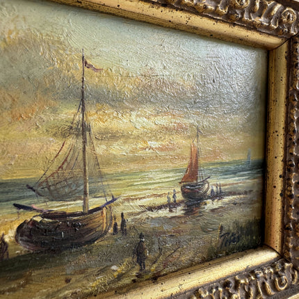 Vintage Seascape Oil Painting "Gilded Frame" Rustic Small Artwork Holland Art Shop