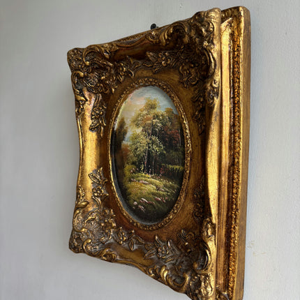 Vintage Landscape Oil Painting "Gilded Frame" Original Small Artwork Holland Art Shop