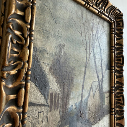 Expressive Winter Landscape Oil Painting "Gilded Frame" Rustic Small Art Holland Art Shop