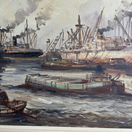 Original Harbor Scene Oil Painting "Harbor Ships" Expressive Large Artwork Holland Art Shop
