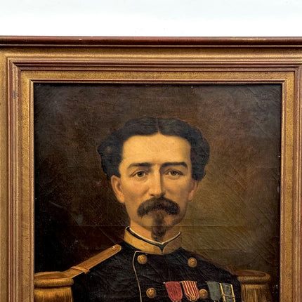 1869 Antique Portrait Oil Painting "Uniformed Officer" French Artwork Holland Art Shop
