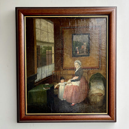 19th Century Antique Figurative Oil Painting "Seated Woman" Artwork Holland Art Shop