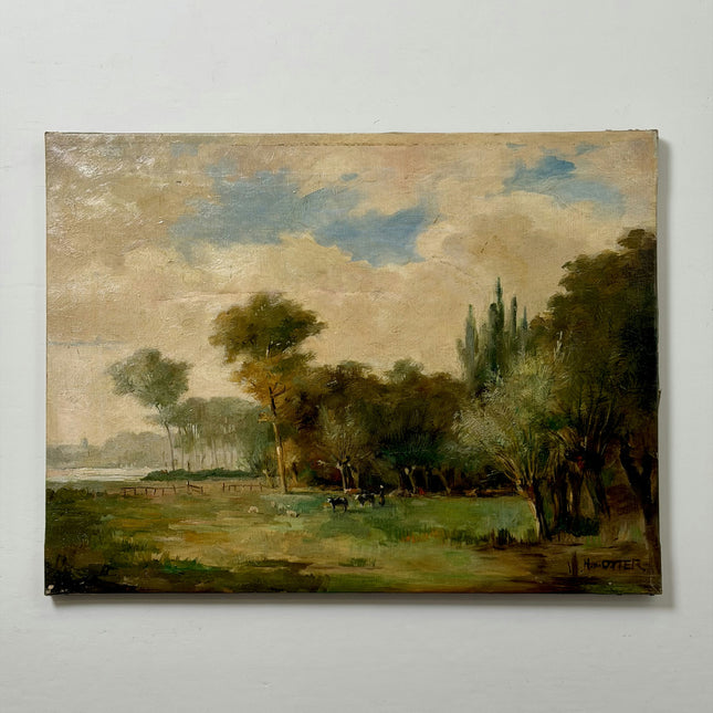Authentic Landscape Oil Painting "Grazing Cows" Vintage Artwork Holland Art Shop