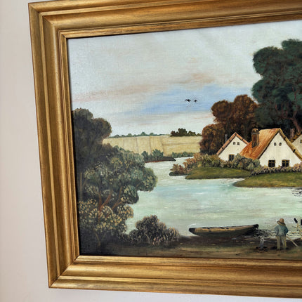 Wonderful Oil Painting Landscape "Fishing Boy" Vintage Large Art Holland Art Shop