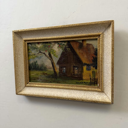 Timeless Landscape Oil Painting "Thatched Cottage" Handcrafted Small Art Holland Art Shop