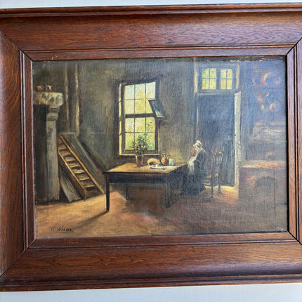 Vintage Interior Oil Painting "Seated Woman" Handcrafted Artwork Holland Art Shop