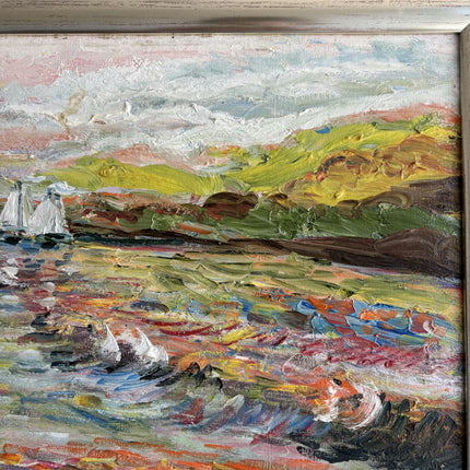 Rustic Seascape Oil Painting "Sailboat Fleet" Original Artwork Holland Art Shop