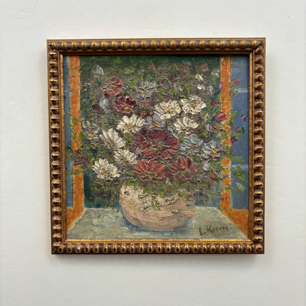 Vintage Floral Still Life Oil Painting "Flower Pot" Expressive Small Art Holland Art Shop