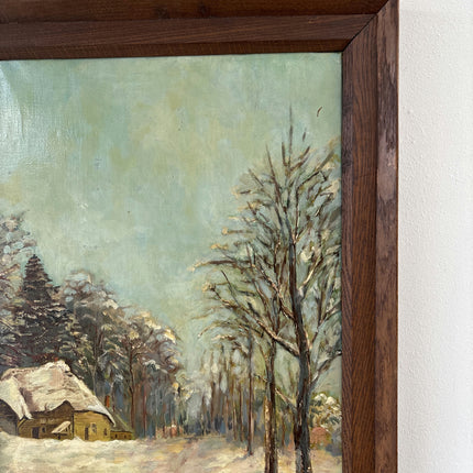 Classic Oil Painting Winter Landscape "Snowy Cabin" Handcrafted Medium Artwork
