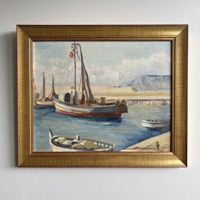 Traditional Harbor Scene Oil Painting "Fishing Boat" Refined Artwork Holland Art Shop