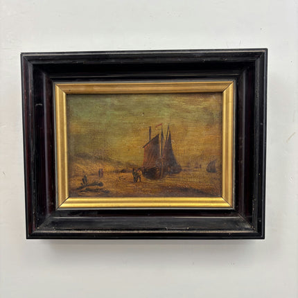 19th Century Antique Oil Painting "Sailing Ship" Small Art Holland Art Shop