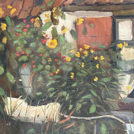 Expressive Landscape Oil Painting "Flowered Window" Vintage Small Art Holland Art Shop