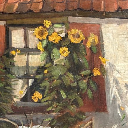 Expressive Landscape Oil Painting "Flowered Window" Vintage Small Art Holland Art Shop