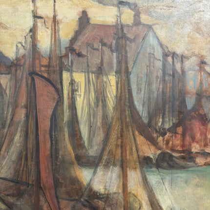 John. d. Hendrix Traditional Harbor Scene Oil Painting "Harbor Boats" Large Art Holland Art Shop