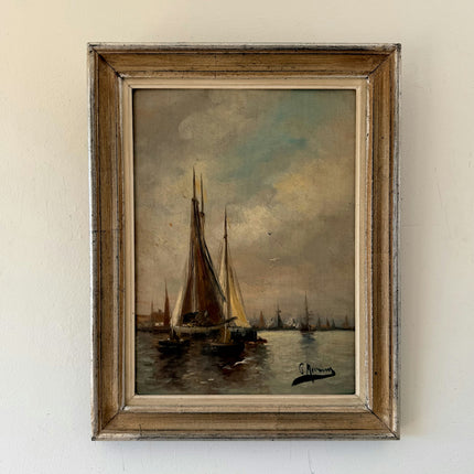 Remarkable Oil Painting Seascape "Sailing Vessels" Striking Small Artwork Holland Art Shop