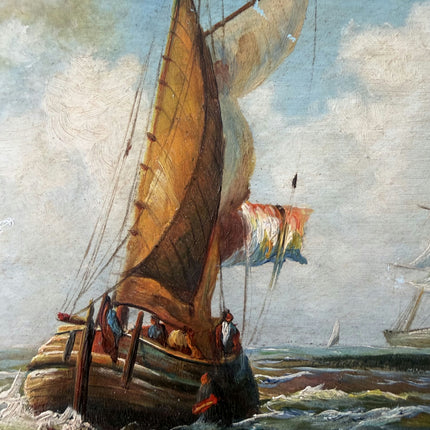 Antique Seascape Oil Painting "Gilded Frame" Classic Small Artwork Holland Art Shop