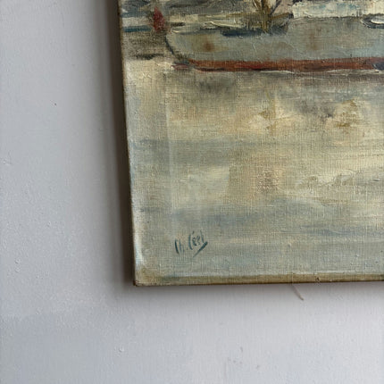 Handcrafted Harbor Scene Oil Painting "Harbor Boat" Elegant Art Holland Art Shop