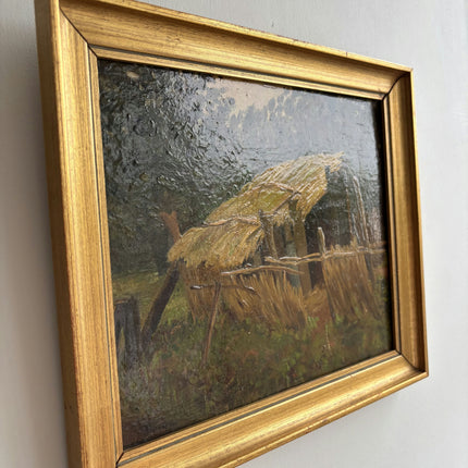 Refined Farm Oil Painting "Thatched Huts" Detailed Small Artwork Holland Art Shop