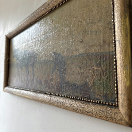 19th Century Antique Figurative Oil Painting "Pair Of Horses" Dutch Art Holland Art Shop
