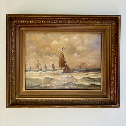 Authentic Seascape Oil Painting "Sailing Boat" Rustic Art Holland Art Shop