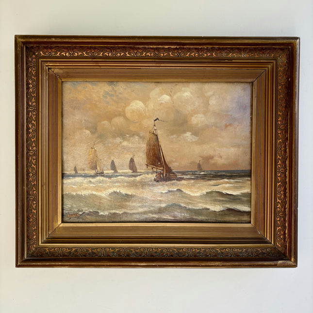 Authentic Seascape Oil Painting "Sailing Boat" Rustic Art Holland Art Shop