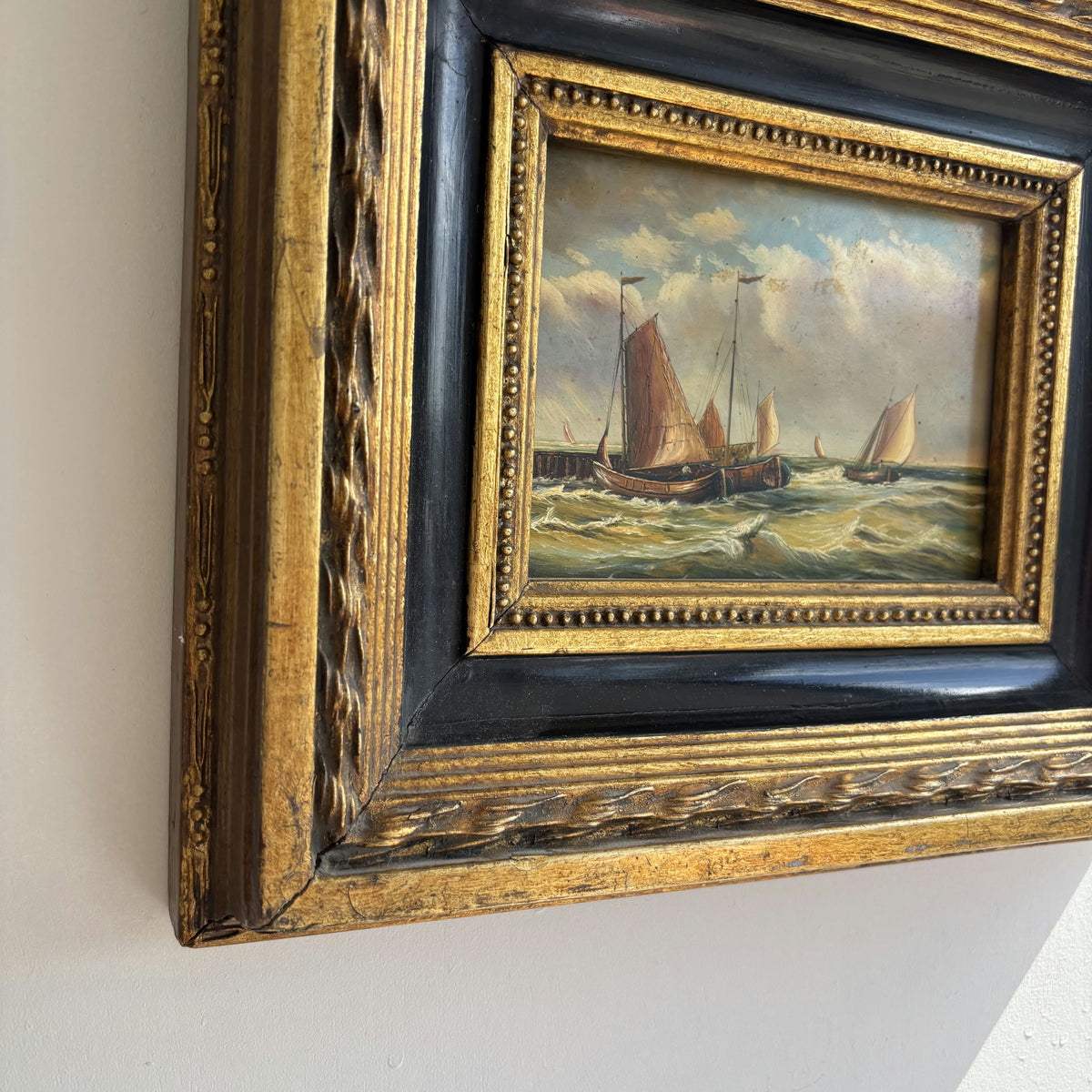 Antique Seascape Oil Painting 