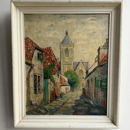 Refined Cityscape Oil Painting "Town Street" Original Art Holland Art Shop