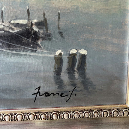 Traditional Harbor Scene Oil Painting "Rowing Boats" Authentic Large Artwork Holland Art Shop