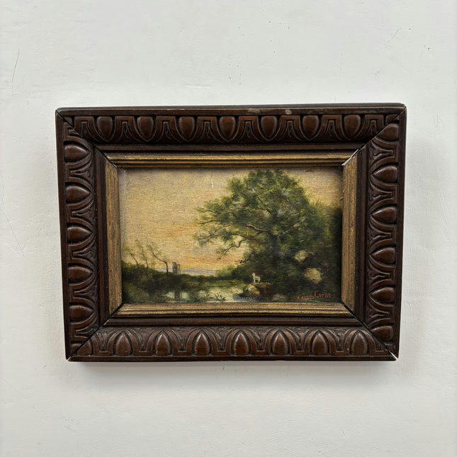Antique Landscape Oil Painting "Framed Tree" Authentic Small Art Holland Art Shop