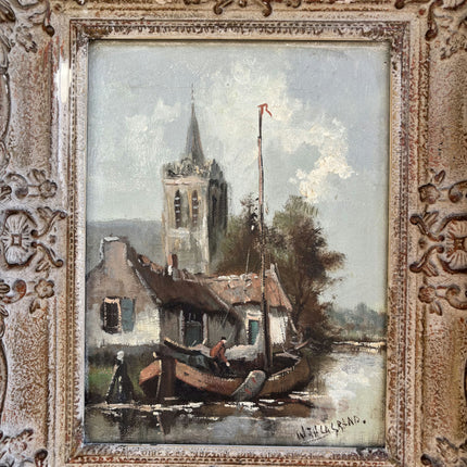 Classic Harbor Scene Oil Painting "Fishing Boat" Handcrafted Small Art Holland Art Shop
