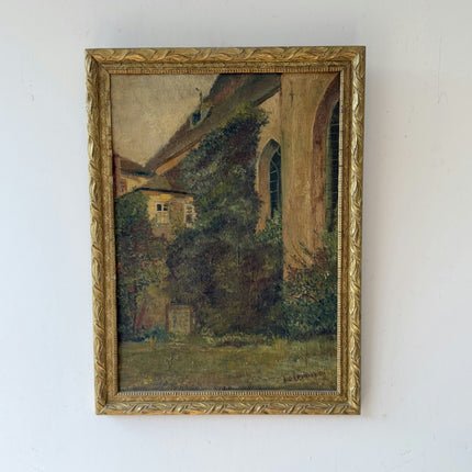Authentic Cityscape Oil Painting "Thatched Cottage" Vintage Art Holland Art Shop