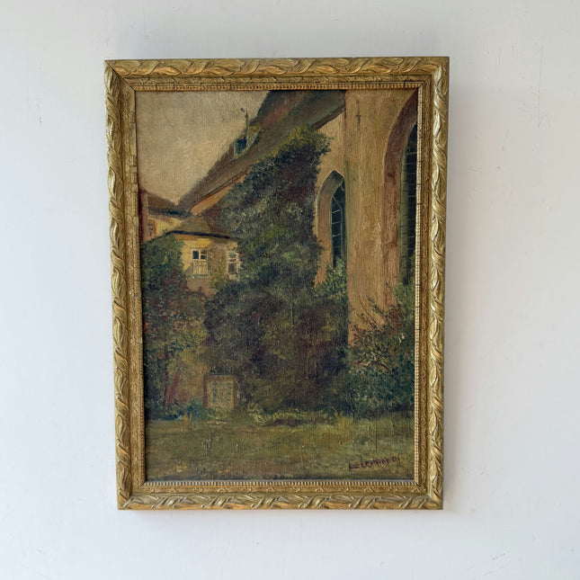 Authentic Cityscape Oil Painting "Thatched Cottage" Vintage Art Holland Art Shop