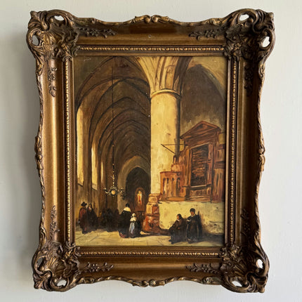 Authentic Church Interior Oil Painting "Cathedral Interior" Small Artwork Holland Art Shop