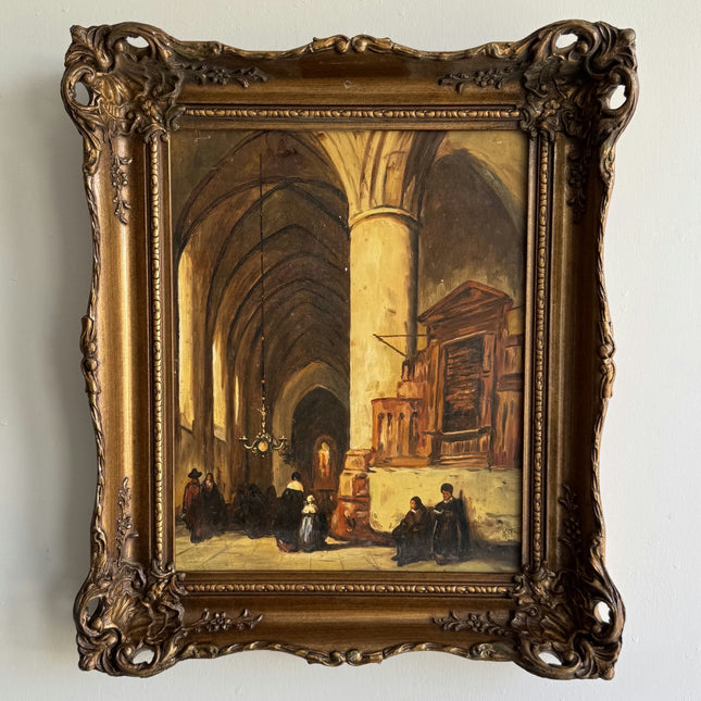 Authentic Church Interior Oil Painting "Cathedral Interior" Small Artwork Holland Art Shop
