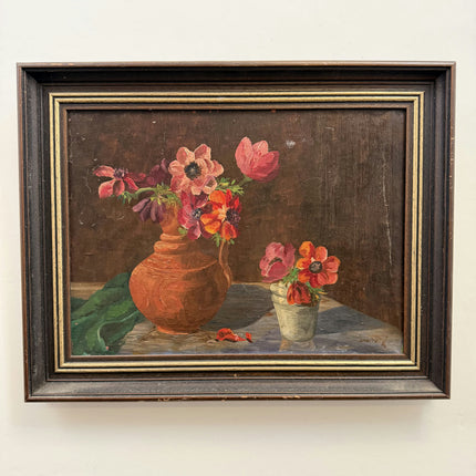 Handcrafted Floral Still Life Oil Painting "Pink Flower" Vintage Art Holland Art Shop