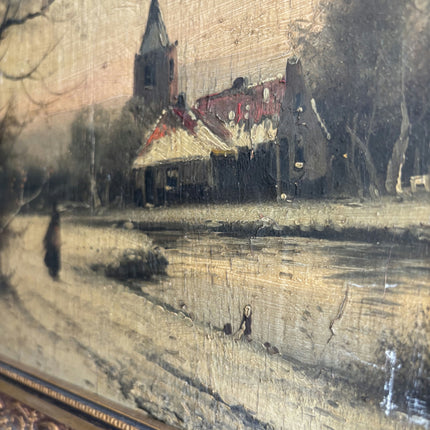 Handcrafted Winter Landscape Oil Painting "Gilded Frame" Refined Small Art Holland Art Shop