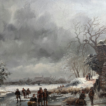 Vintage Winter Landscape Oil Painting "Gilded Frame" Elegant Dutch Artwork Holland Art Shop