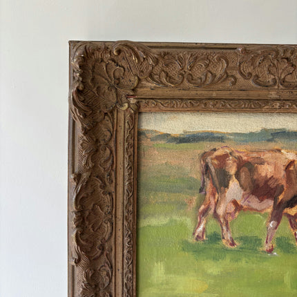 Traditional Animals Oil Painting "Grazing Cow" Vintage Small Art Holland Art Shop