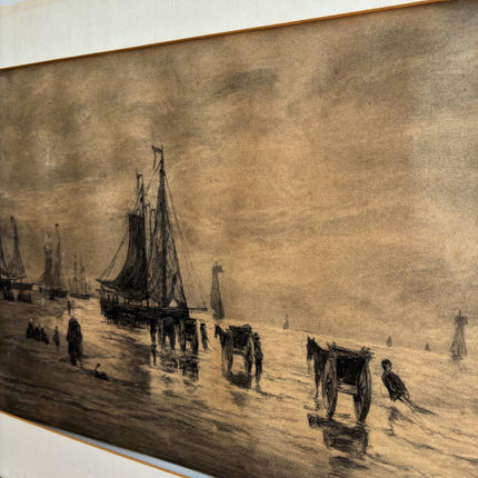 Refined Seascape Drawing "Fishing Boats" Elegant Dutch Art Holland Art Shop