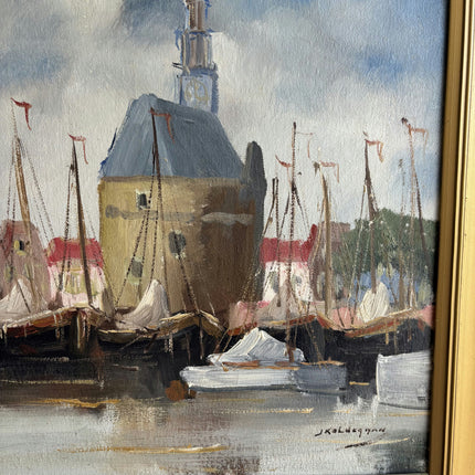 Expressive Harbor Scene Oil Painting "Masted Boats" Timeless Dutch Art Holland Art Shop