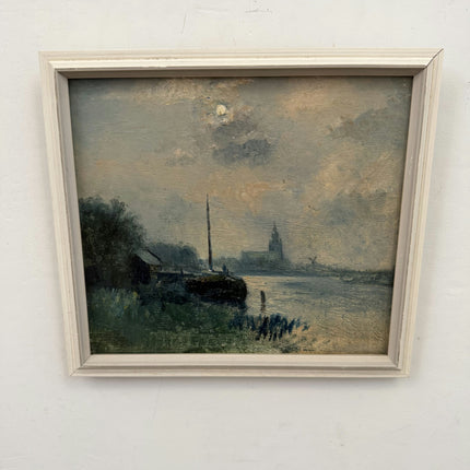 Classic Scenery Oil Painting "River Pier" Expressive Small Art Holland Art Shop