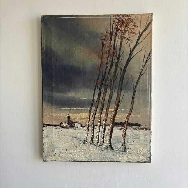 Timeless Winter Landscape Oil Painting "Windblown Trees" Vintage Small Artwork Holland Art Shop
