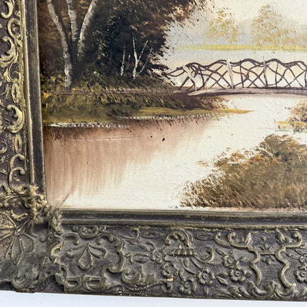 Figurative Oil Painting Landscape "Rustic Bridge" Traditional Large Art