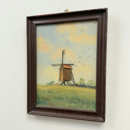 Refined Landscape Oil Painting "Wooden Windmill" Rustic Small Artwork Holland Art Shop