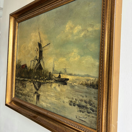 Detailed Landscape Oil Painting "Windmill Tower" Rustic Artwork Holland Art Shop