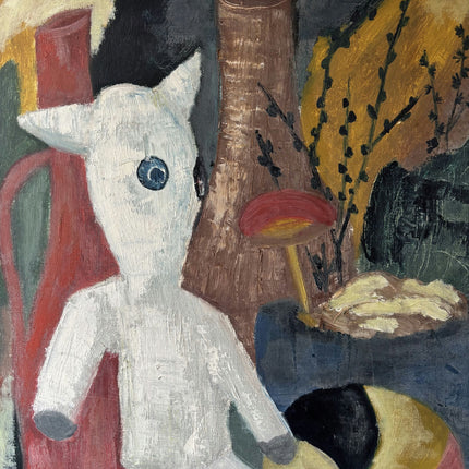 Expressive Still Life Oil Painting "White Cat" Rustic Artwork Holland Art Shop