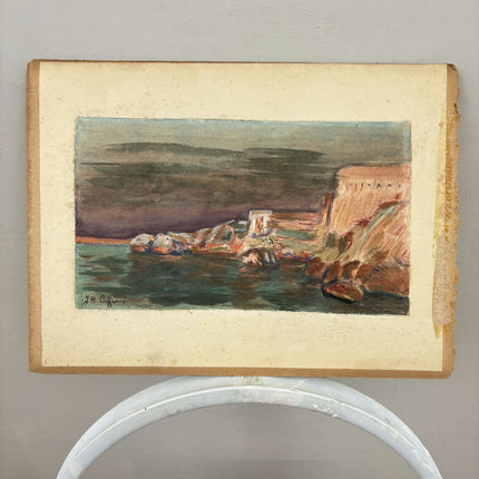 Expressive Seascape Drawing "Rocky Shore" Detailed Small Artwork Holland Art Shop