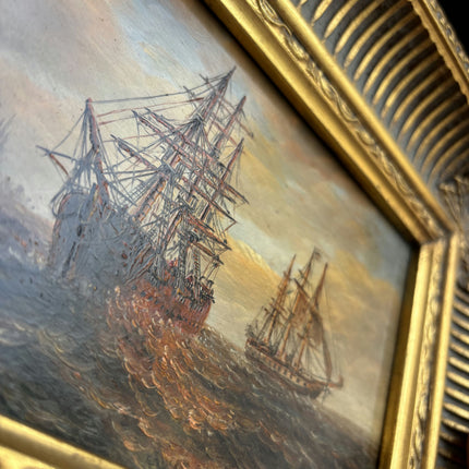 Antique Seascape Oil Painting "Gilded Frame" Elegant Small Artwork Holland Art Shop