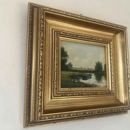 Classic Landscape Oil Painting "Rowboat Pair" Authentic Small Artwork Holland Art Shop